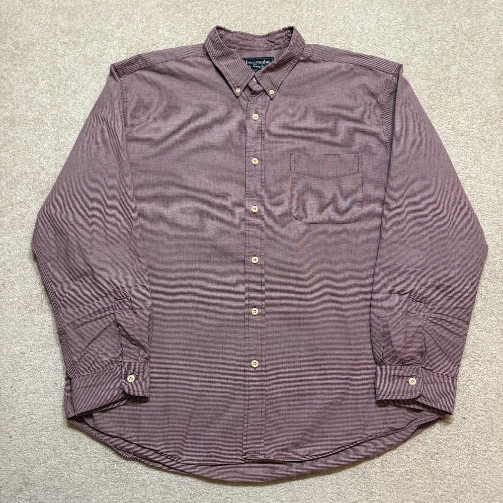 Vtg Abercrombie & Fitch Shirt Mens XL Red Check Button‎ Down Cotton Long Sleeve